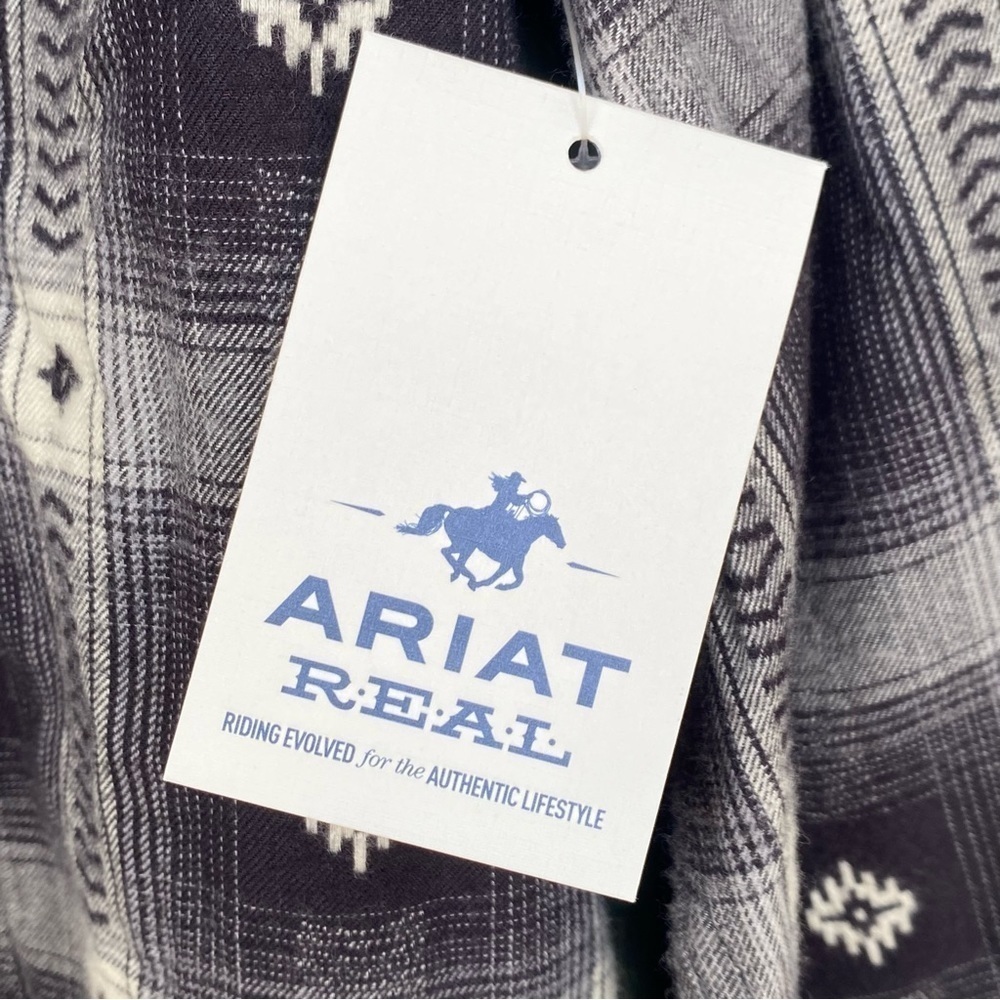 Women's ARIAT REAL Flannel Shirt Thunderstorm Plaid Aztec Dobby Size XXL Snap - Picture 4 of 6